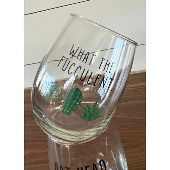 2 Funny Stemless Wine Glasses: Plant Lover Gift Set-What the Fucculent/Pot Head